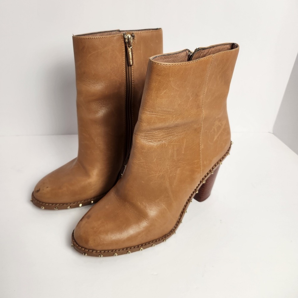 Gianni Bini Women's Camel Brown Leather‎ Ankle Studded Boots Size 9M